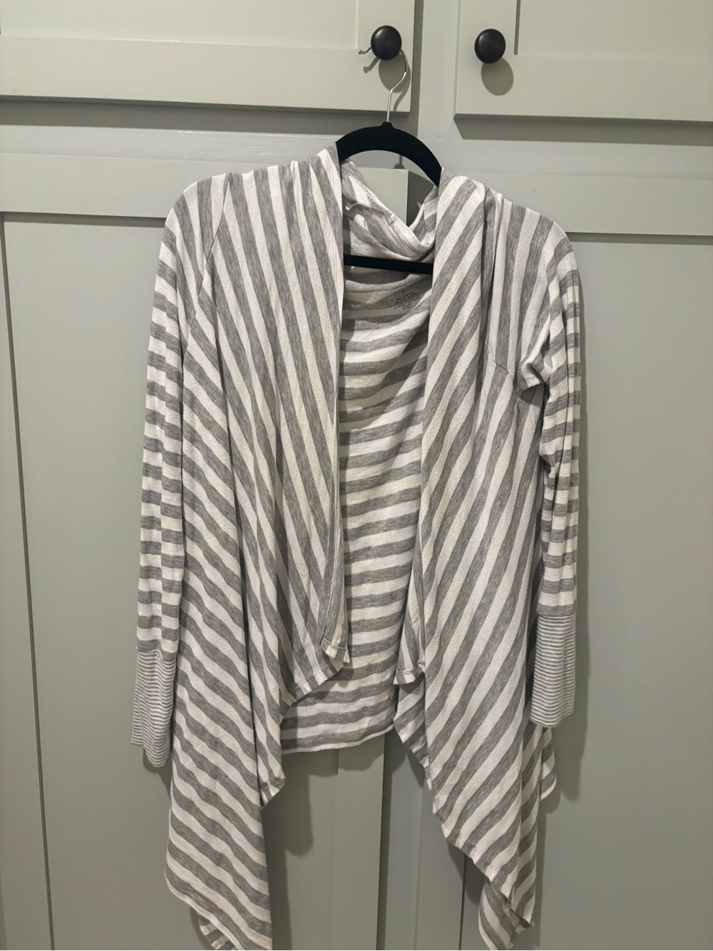 Banana Republic Gray & White Striped Open-Front Cardigan